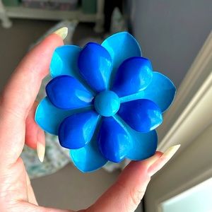 Vintage 60s Mod Tin Blue Flower Brooch